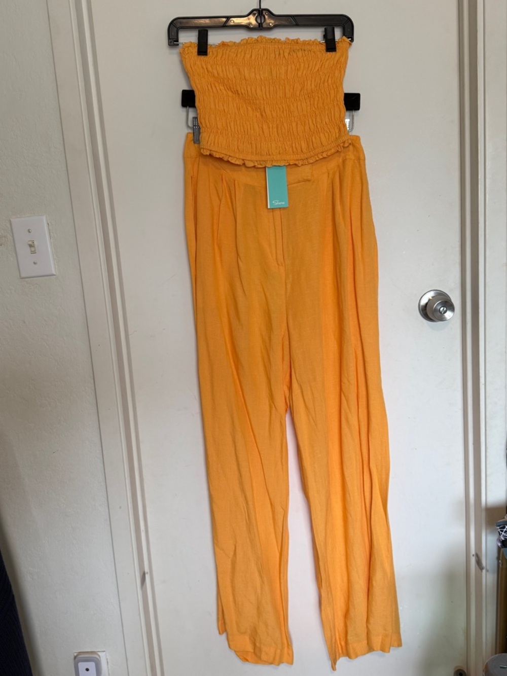 Shore Smocked Tub Top and Wide Leg Trouser Set Color Marigold Size Medium